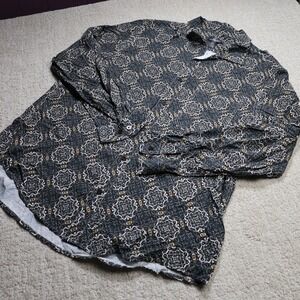 Houston White Mens XL Navy Blue Medallion Print Rayon Long Sleeve Button Down